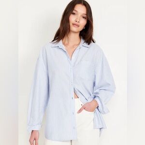 Old Navy The Boyfriend Shirt Small Oversized Button Down Stripe Blue Oxford